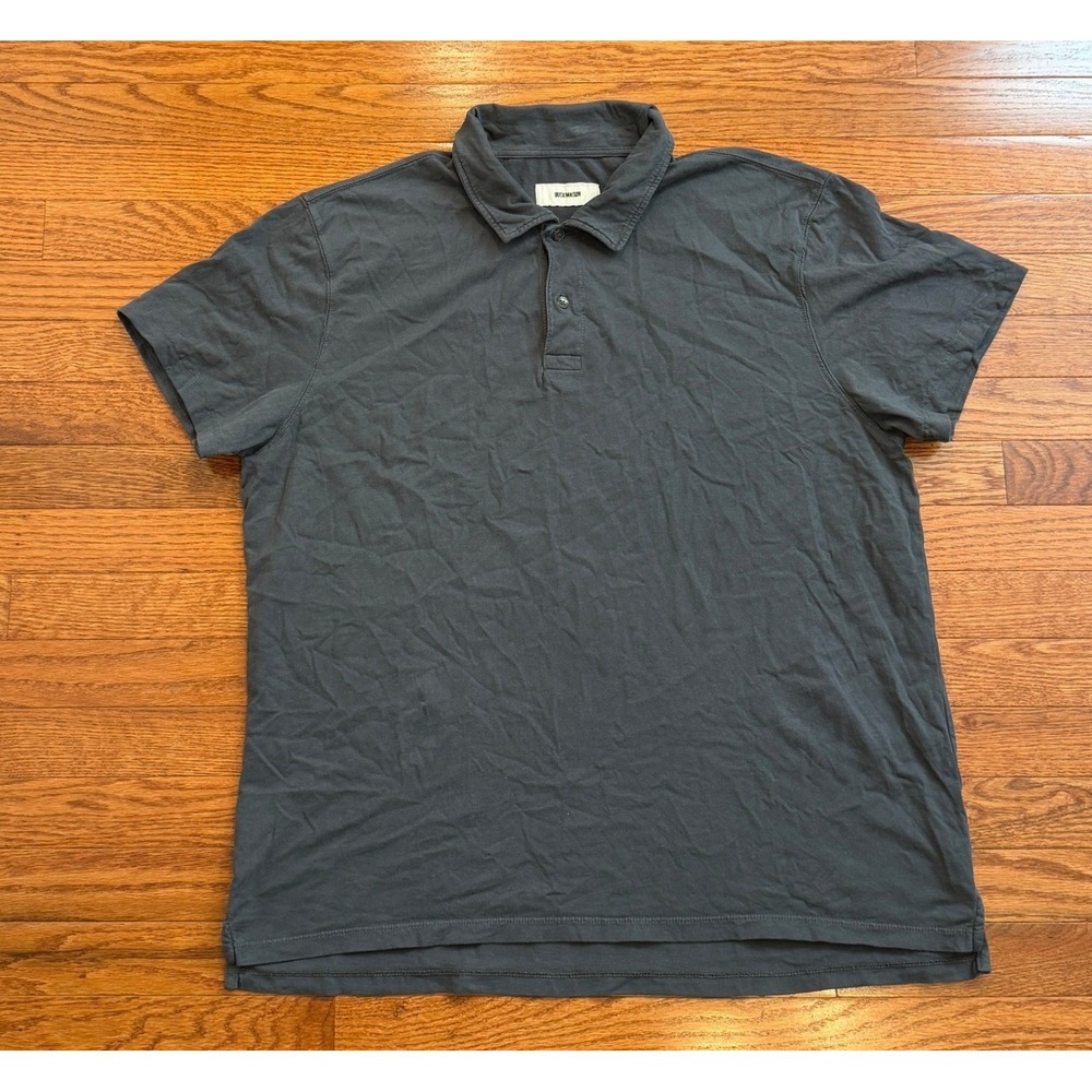 Buck Mason Polo Shirt Fits Mens Large Gray Short Sleeve Cotton Slub Casual